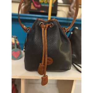 Vintage Dooney & Bourke Bucket Bag small Navy Brown Leather